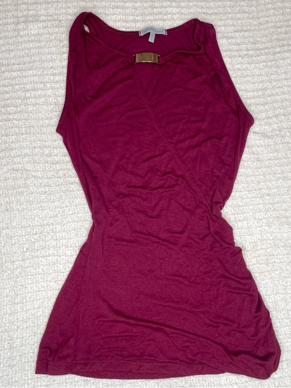 Charlotte Russe maroon Sleeveless Tank with Gold buckle Accent xs